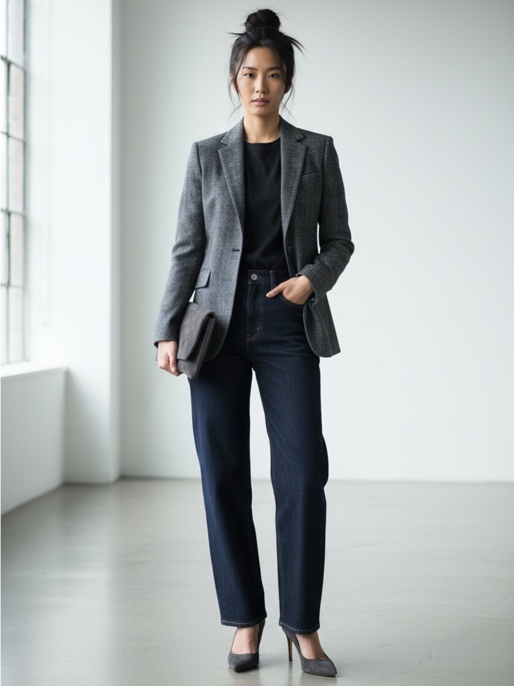 Theory Gray Wool Baby Alpaca Tweed Blazer Size 8 | Luxury Fabric
